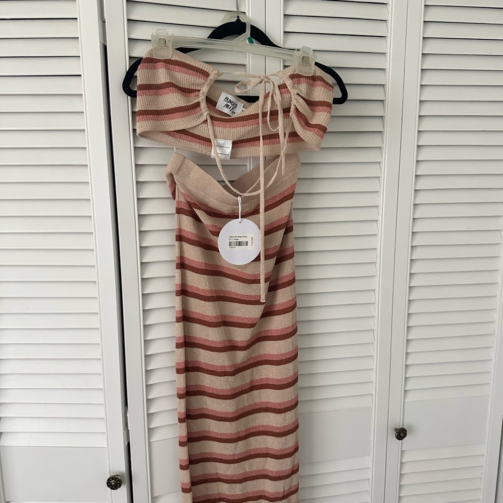 Princess Polly Striped Skirt Set - Pink and Cream